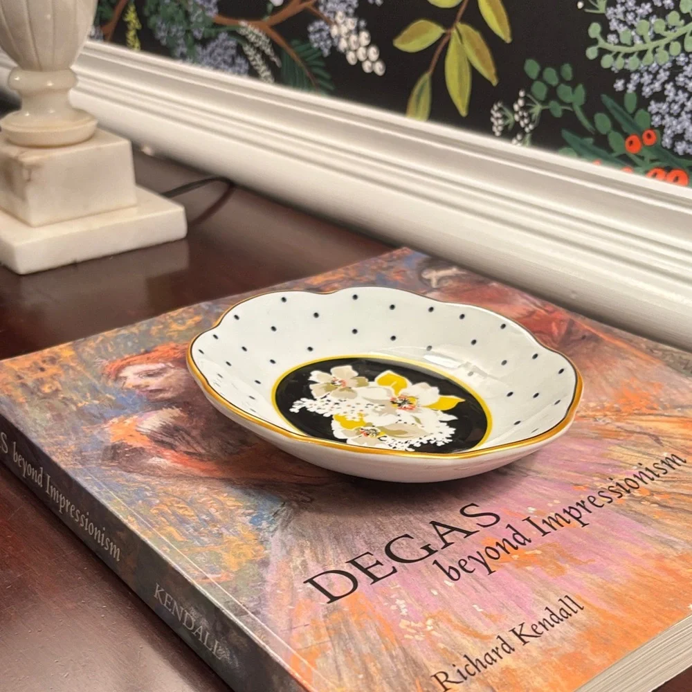 Vera Bradley White Black Yellow Floral Ceramic Soap/Trinket Dish